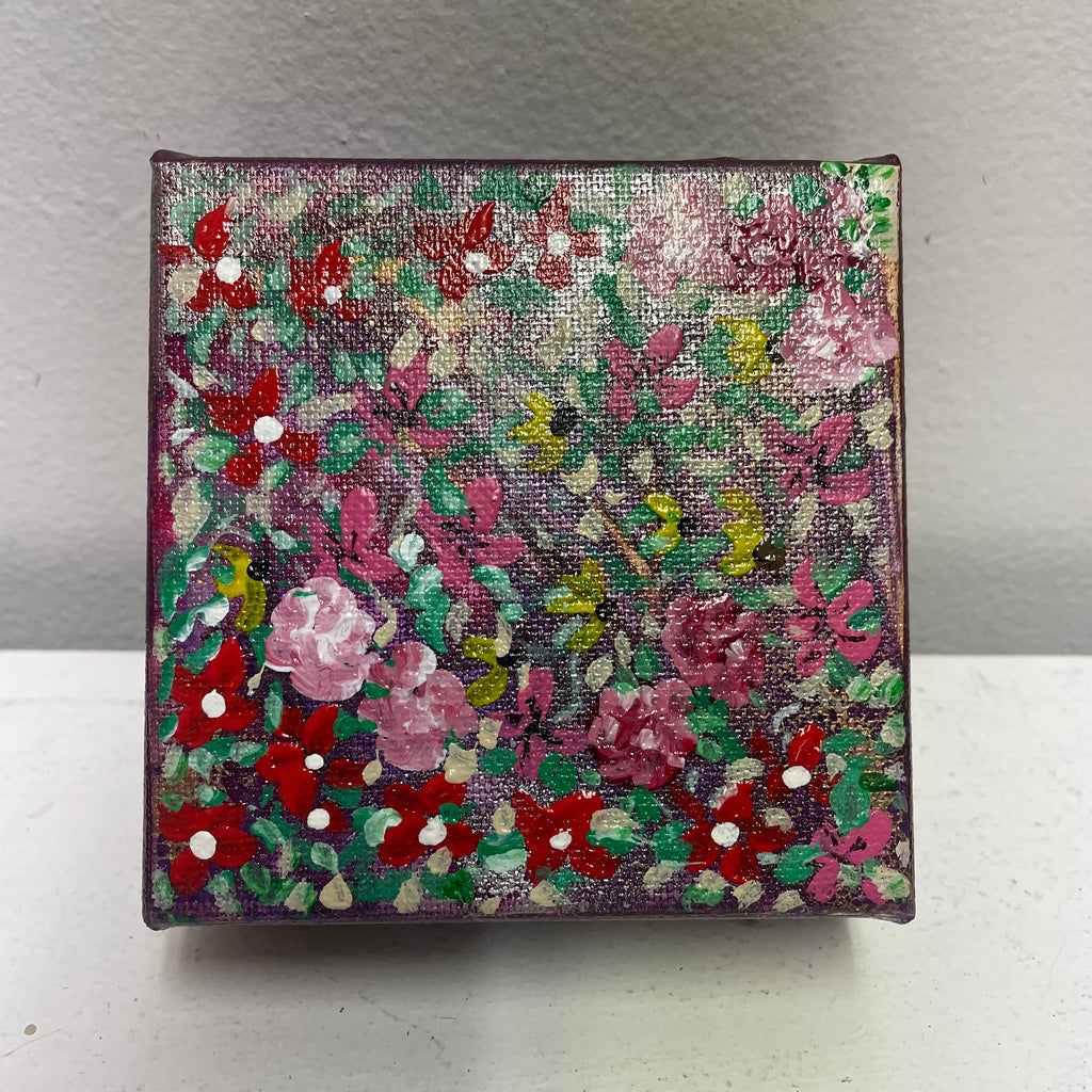 Purple Floral Painting 4x4 Shelf Sitter Art Decor Botanical Home Accent