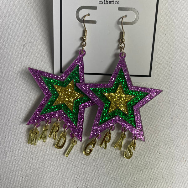 Mardi Gras Earrings - Purple Green Gold Festive Statement Jewelry