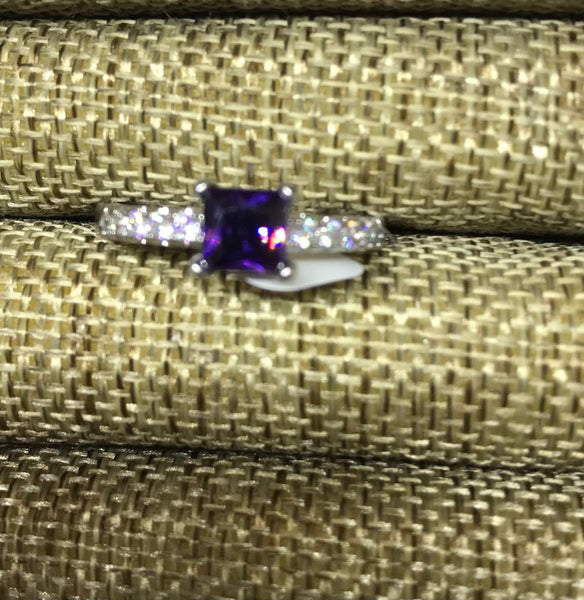 Ring-Diamond Ring w/Purple Square Stone