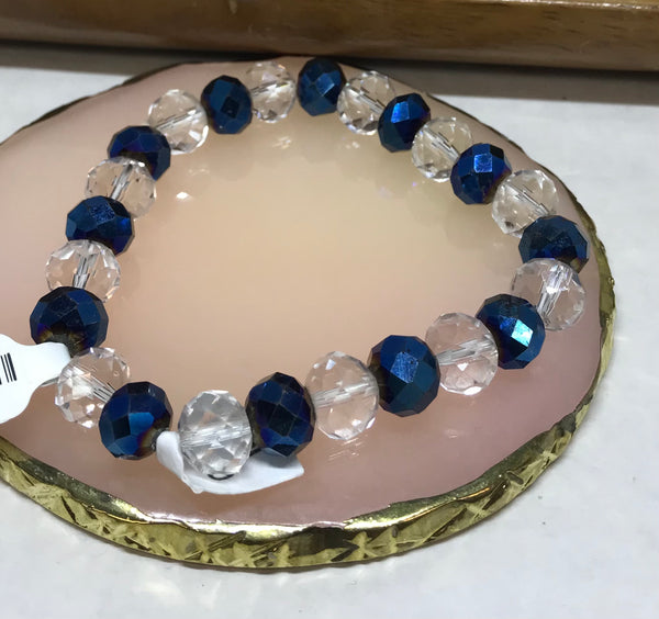 clear and blue beaded bracelet