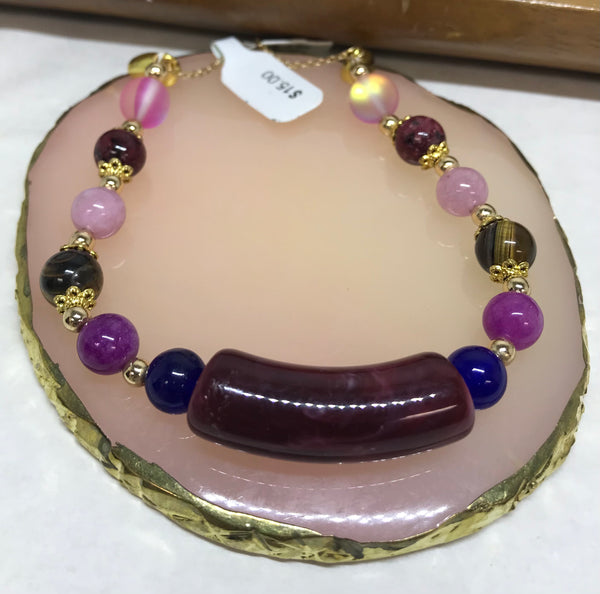 Bracelets-Gold/w Pink Purple Blue