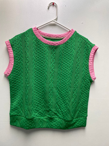 Textured short sleeve green/pink short set Whitney Wilkins