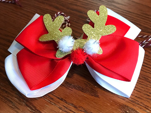 Christmas Bow/White/Red/ Gold Antlers