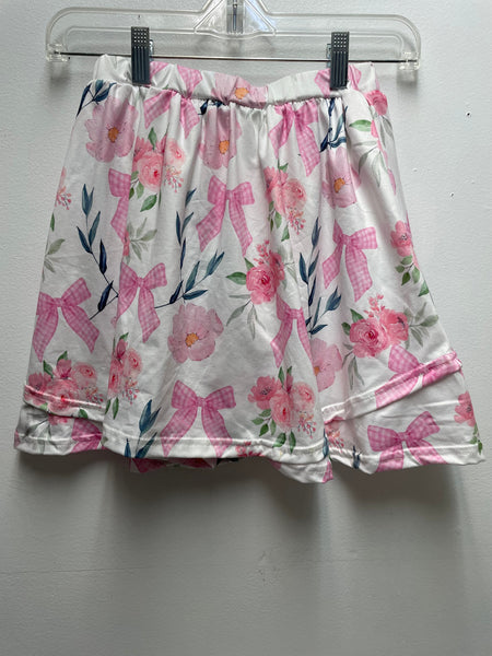 Girls Floral Skort Set/Pink Checker Bow Natasha May