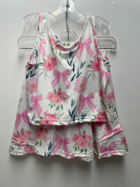 Girls Floral Skort Set/Pink Checker Bow Natasha May