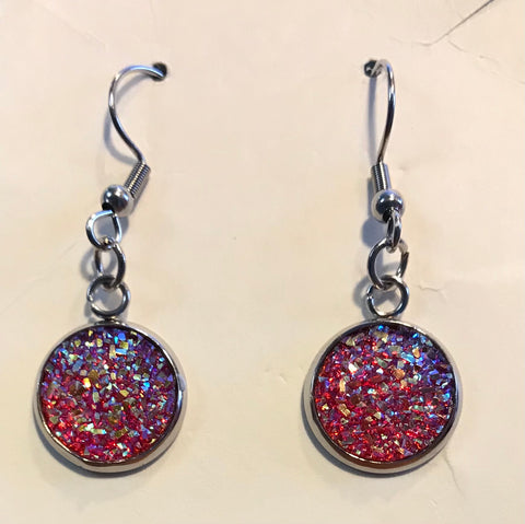 Silver Drop Earrings-RED