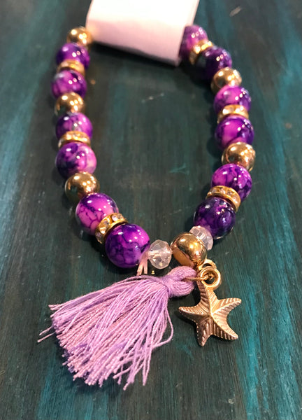 Bead Bracelets w/Tassel-Purple