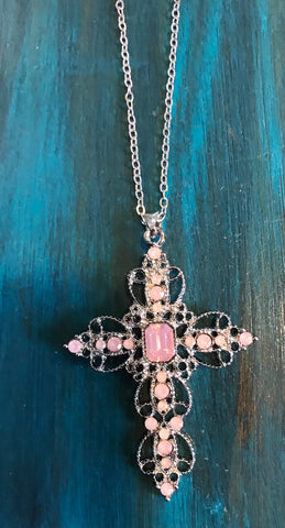 Pink Crystal Cross Necklace