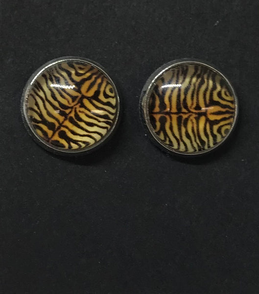 Tiger Print Silver Stud Earrings