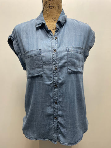 Becool Small Denim Button Down Top w/Pockets
