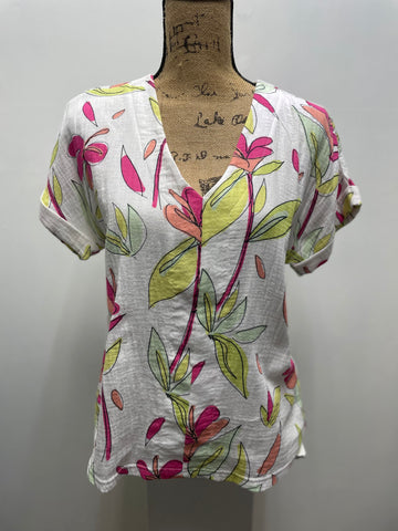 Michelle McDowell White V-neck Floral Top
