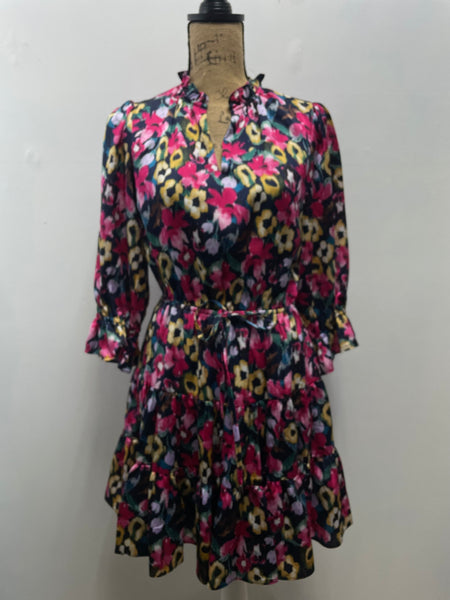 Entro Black/Pink Floral Dress-S