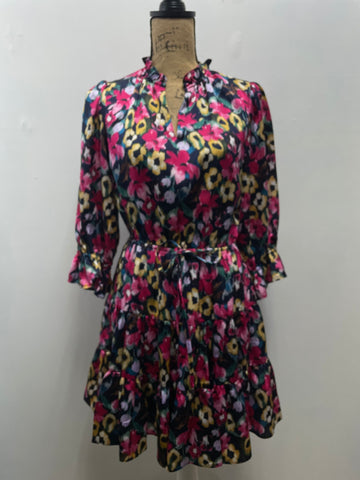 Entro Black/Pink Floral Dress-S
