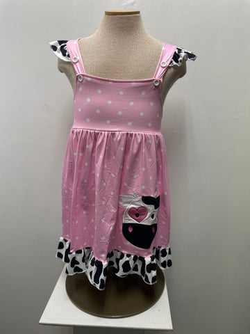Kids Black & White Cow print Dress w/Pink Polka dot