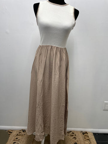 The Workshop Cream/Brown Two Tone Midi Dress