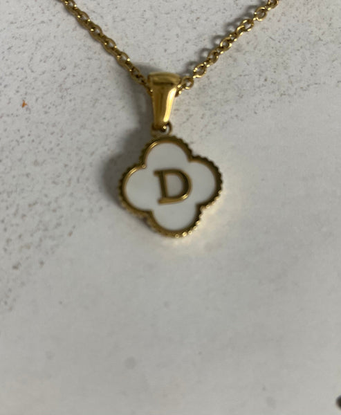 17" Gold Necklace w/Octagon white letter D
