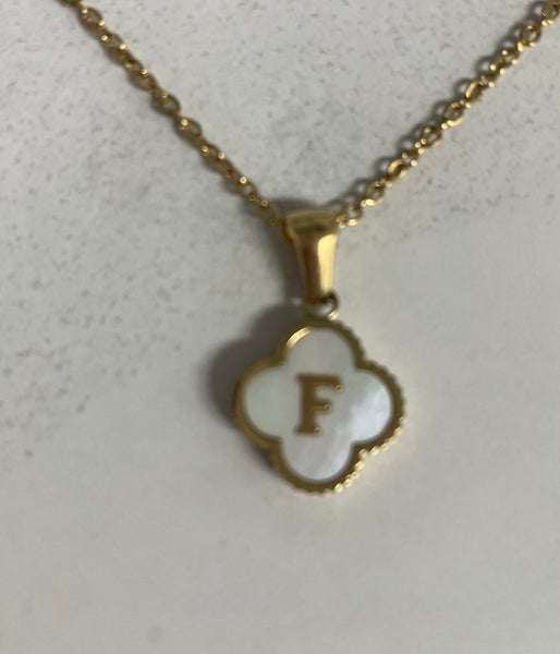 17" Gold Necklace w/Octagon white letter F