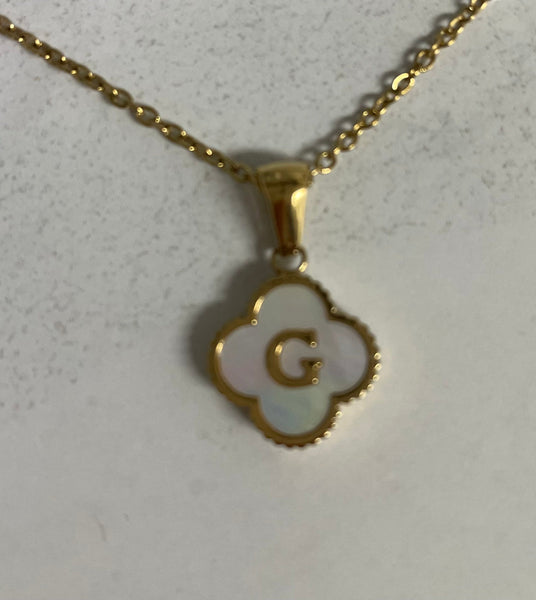 17" Gold Necklace w/Octagon white letter G