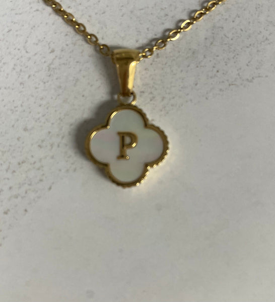 17" Gold Necklace w/Octagon white letter P