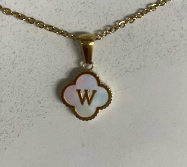 17" Gold Necklace w/Octagon white letter W
