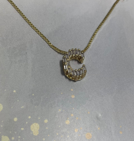 16" Gold Necklace with Gold Letter C Cubic Stone Pendent 