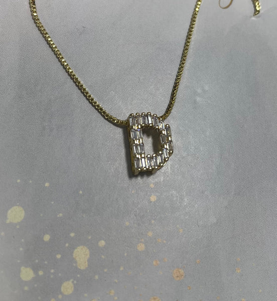 16" Gold Necklace with Gold Letter D Cubic Stone Pendent 