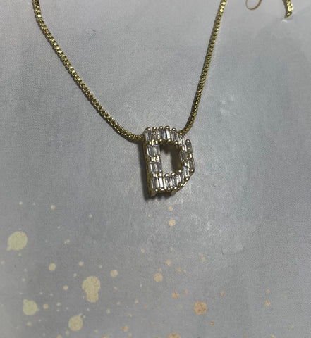 16" Gold Necklace with Gold Letter D Cubic Stone Pendent 