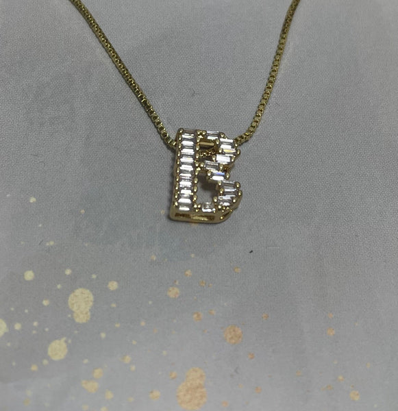 16" Gold Necklace with Gold Letter B Cubic Stone Pendent  