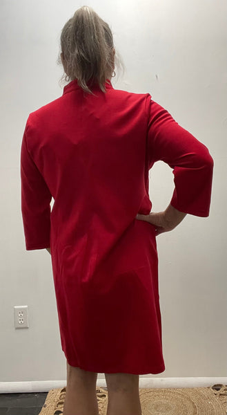 Dear Scarlett Mid Sleeve V-Neck w/collar & pockets Dress RED