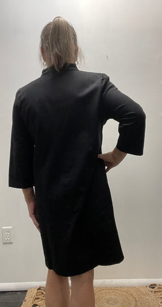 Dear Scarlett Mid Sleeve V-Neck w/collar & pockets Dress -Black