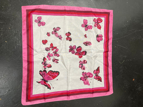 22"X22" white/pink scarf w/butterflies