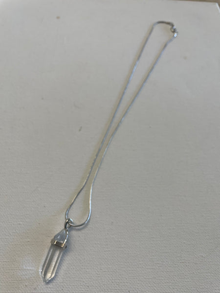 20" Silver Necklace w/ Pendulum Healing Gemstone Pendent Necklace Shirley Ollison-translucent clear