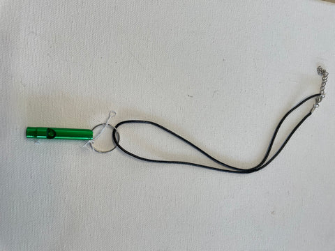 2"Whistle on 20"Black rope Necklace w/3"ext Shirley Ollison-green