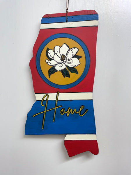 Handmade Wood Door hangers-state of mississippi w/magnolia red white blue (home)