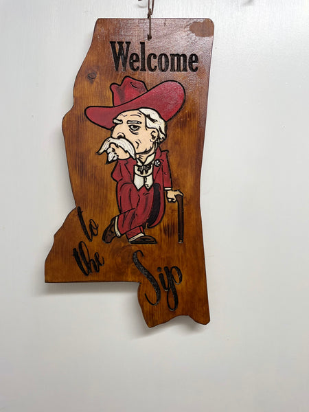 Handmade Wood Door hangers-State of Mississippi Colonel (Welcome to the sip)