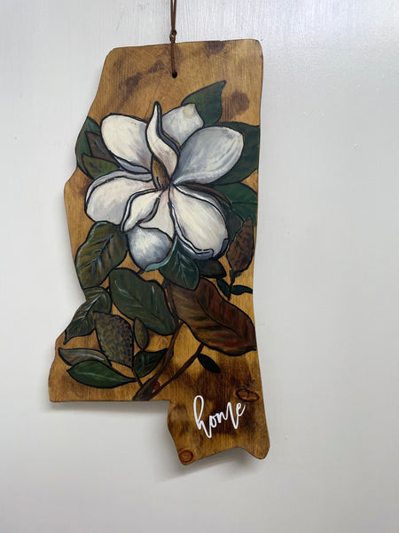 Handmade Wood Door hangers-State of Mississippi Magnolia (home)