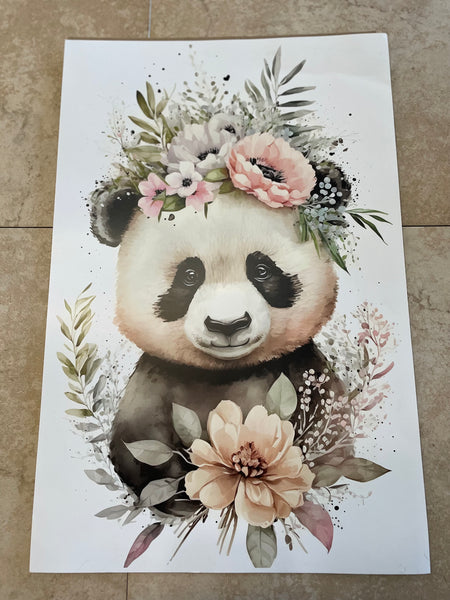11 1/2" x 17 1/2" Animal Prints -panda bear/floral(unframed) OhhMy! Gifts and Things, LLC