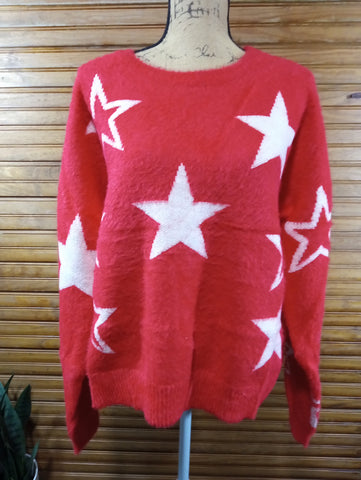 Jodifl Red Fuzzy White Star Sweater