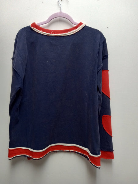 Jodifl distressed Navy top w/Red hearts on Sleeve top Amanda Queen