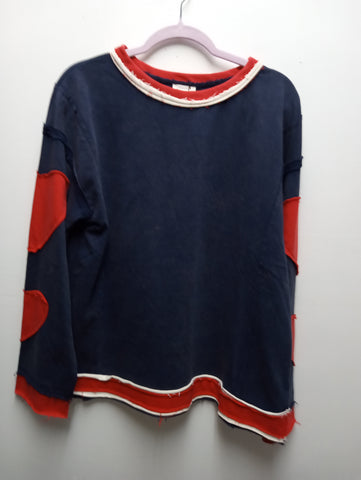 Jodifl distressed Navy top w/Red hearts on Sleeve top Amanda Queen