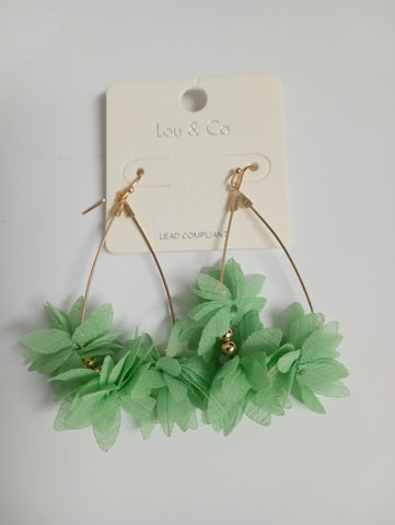 LOU & CO Green Floral Dangle Earrings with Gold Beads Amanda Queen