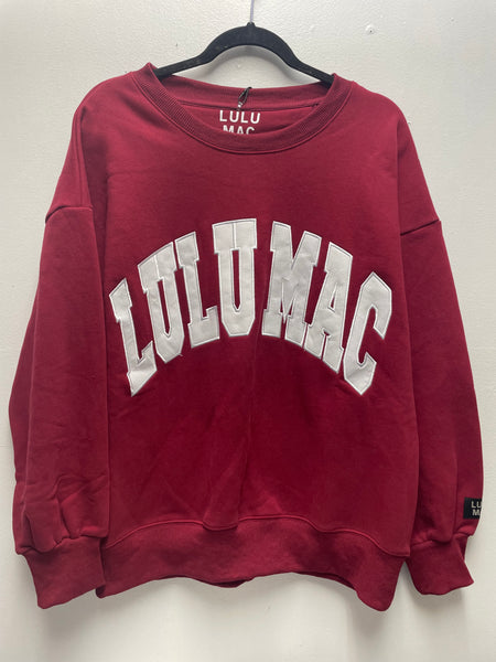 LULU MAC Maroon Sweatshirt on a black hanger