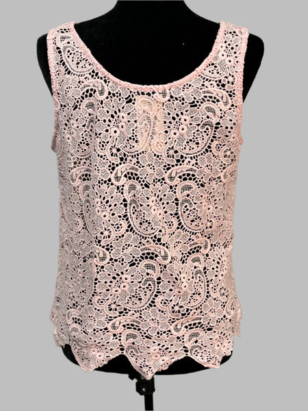 Full Crochet Lace Top-Pink
