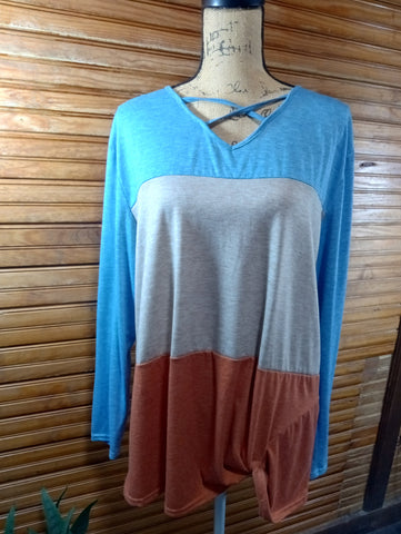 Long Sleeve Block Shirt w/Cute Lattice Collar OhhMy! Gifts and Things, LLC