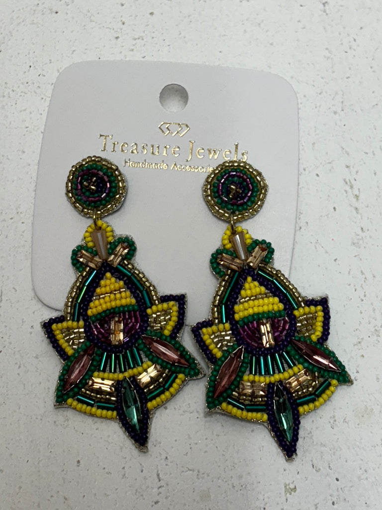 3" 2 tier Stud w/dandle Beaded Mardi Gras Amanda Queen