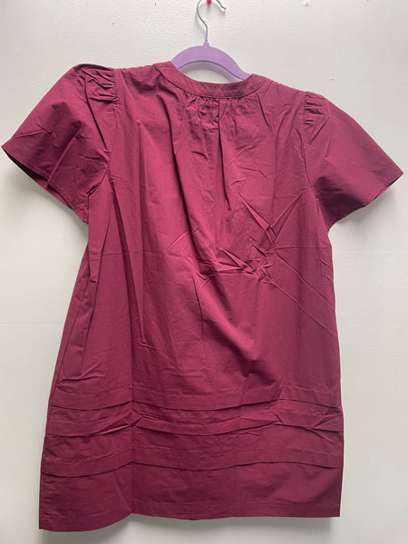 GiGiO Pleated Midway Button Up Maroon Dress w/melon sleeve Amanda Queen