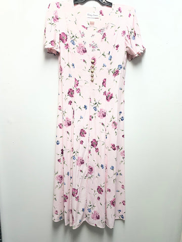 Betsy Lauren Pink Floral Maxi Dress with Cape Sleeves | Size 10