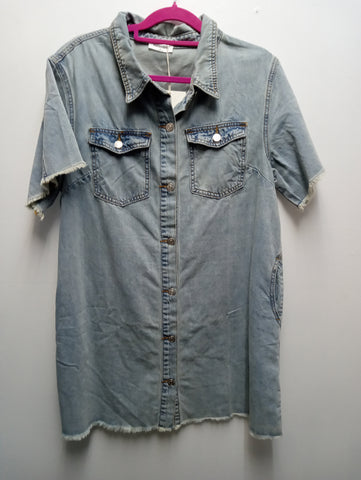 Mittoshop Denim Dress w/front & side pockets/frazzle sleeve and hem OhhMy! Gifts and Things, LLC