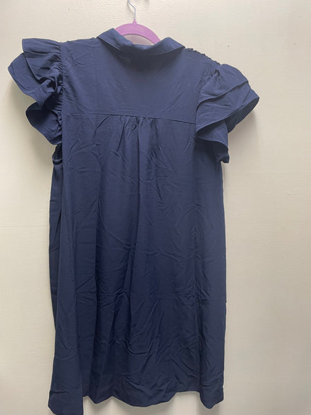 GiGiO Navy Dress V-Neck 2 Tier Ruffled Sleeve Elegant Women's Dress Amanda Queen