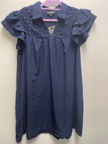 GiGiO Navy Dress V-Neck 2 Tier Ruffled Sleeve Elegant Women's Dress Amanda Queen